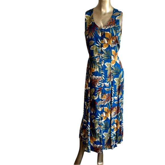 Expressions Dress Vintage Women Size Small Tropical 90s Midi Floral Button - Picture 1 of 8